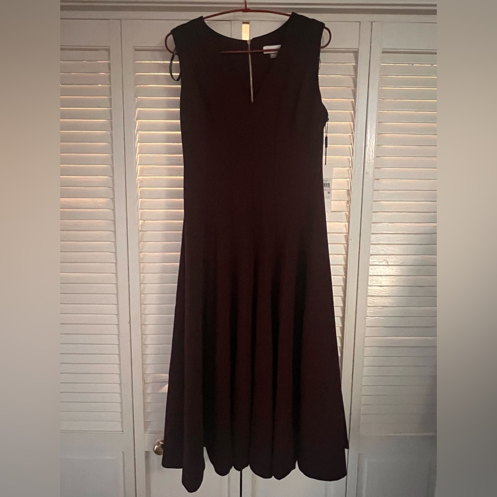 Calvin Klein Sleeveless Midi Swing Dress in Rich Burgundy